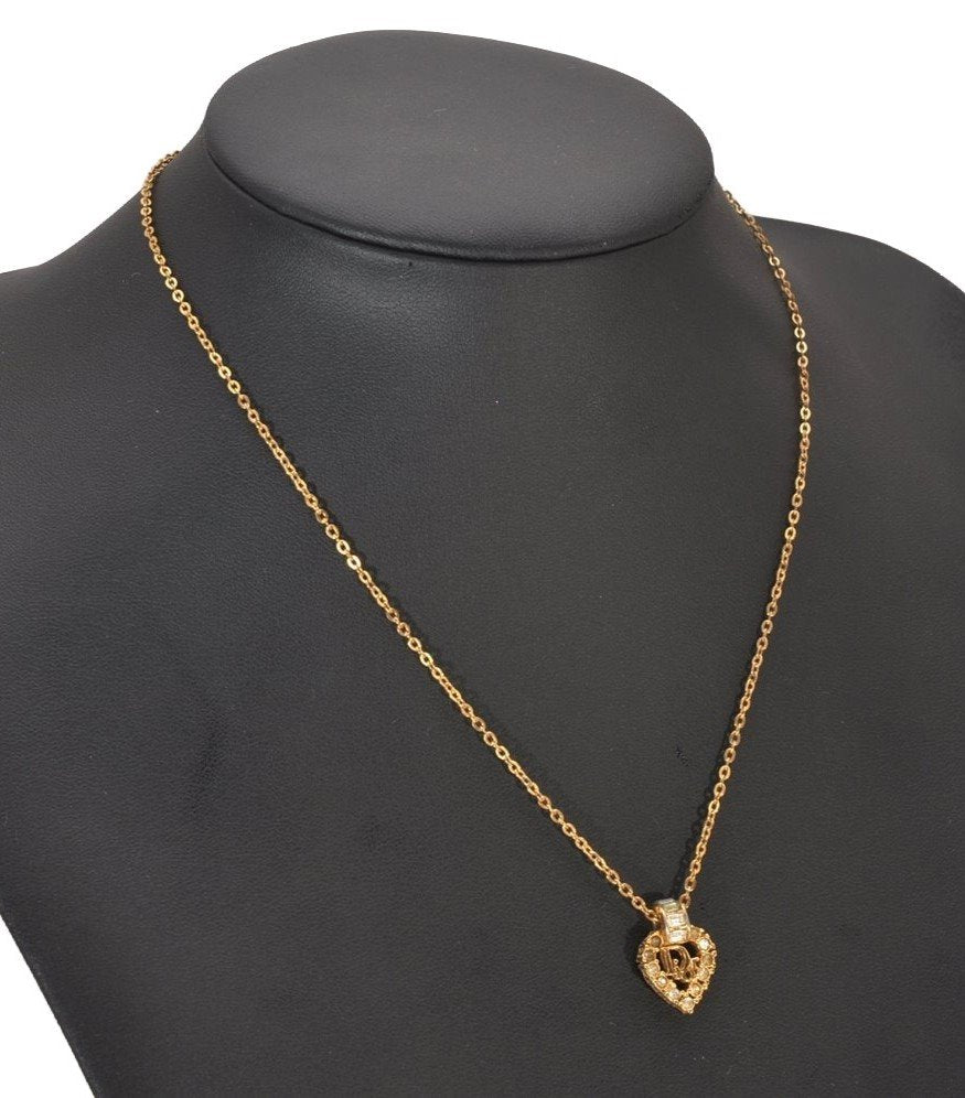 Authentic Christian Dior Gold Tone Rhinestone Chain Pendant Necklace CD 6772I