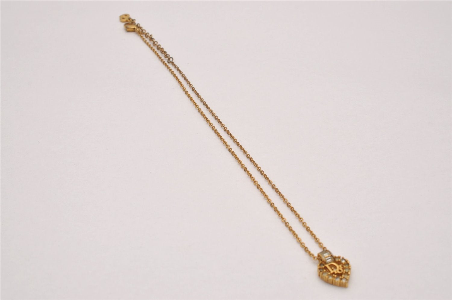 Authentic Christian Dior Gold Tone Rhinestone Chain Pendant Necklace CD 6772I