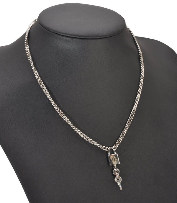 Authentic Christian Dior Silver Tone Chain Pendant Necklace CD 6774I