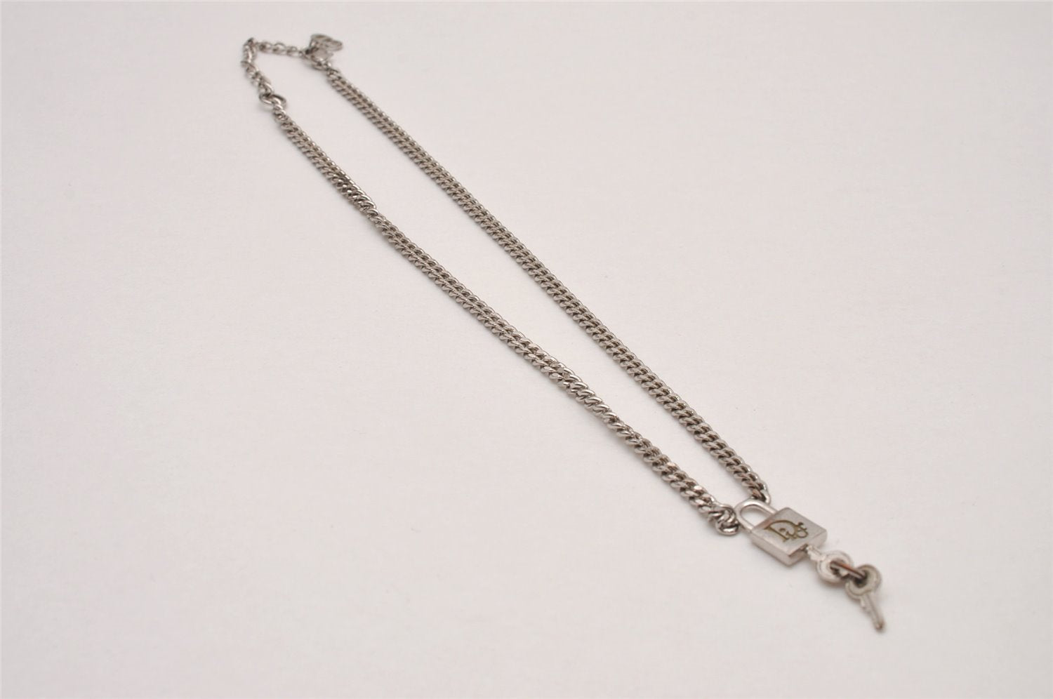 Authentic Christian Dior Silver Tone Chain Pendant Necklace CD 6774I