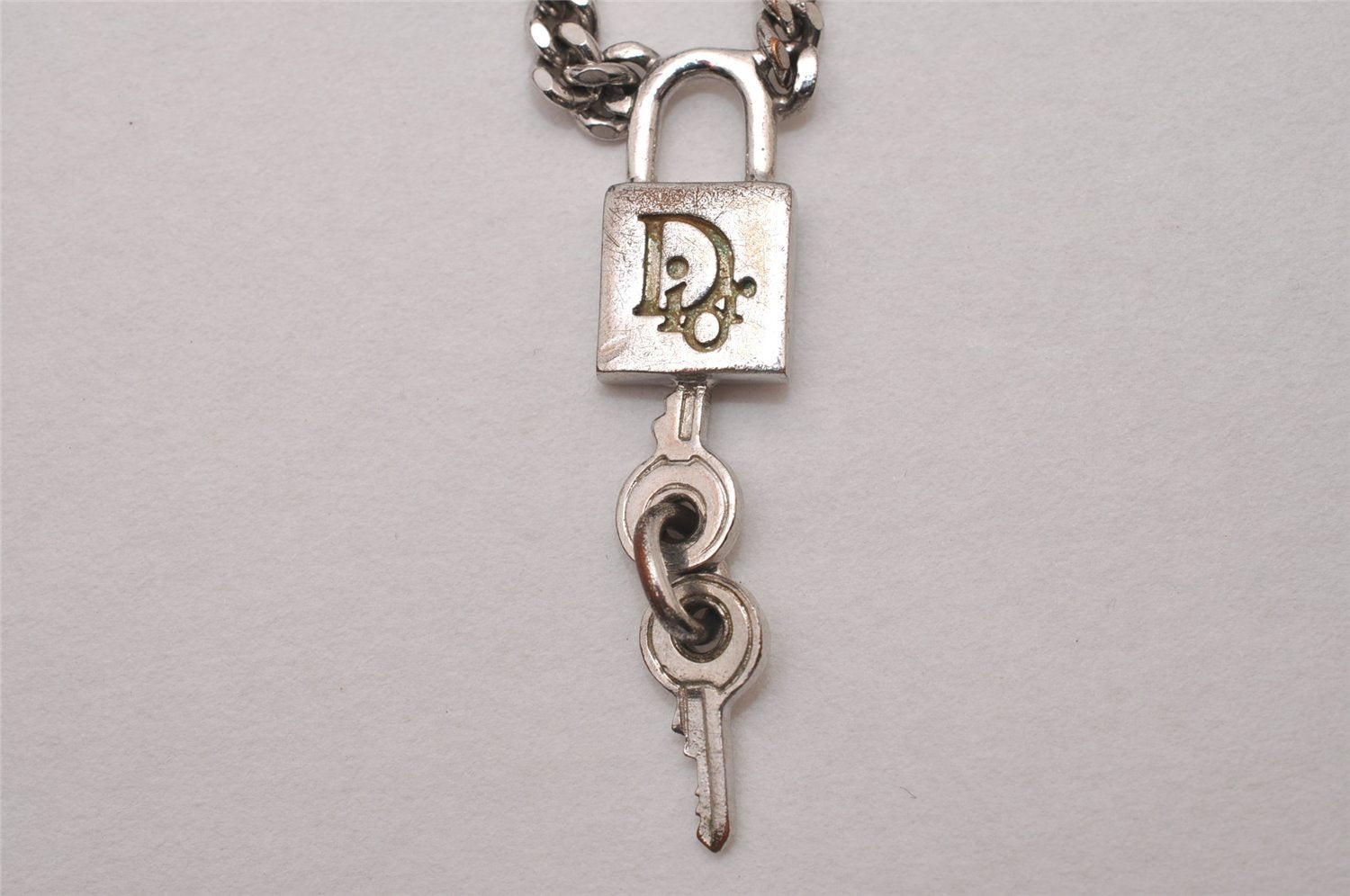 Authentic Christian Dior Silver Tone Chain Pendant Necklace CD 6774I