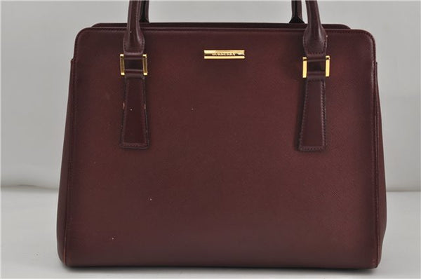 Authentic BURBERRY Vintage Leather Shoulder Tote Hand Bag Bordeaux Red 6775D