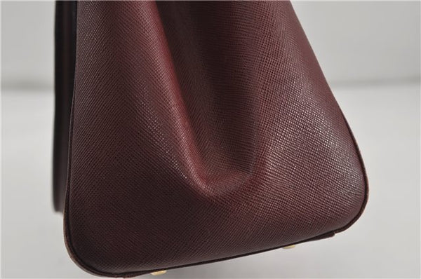 Authentic BURBERRY Vintage Leather Shoulder Tote Hand Bag Bordeaux Red 6775D