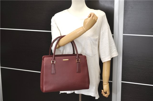 Authentic BURBERRY Vintage Leather Shoulder Tote Hand Bag Bordeaux Red 6775D