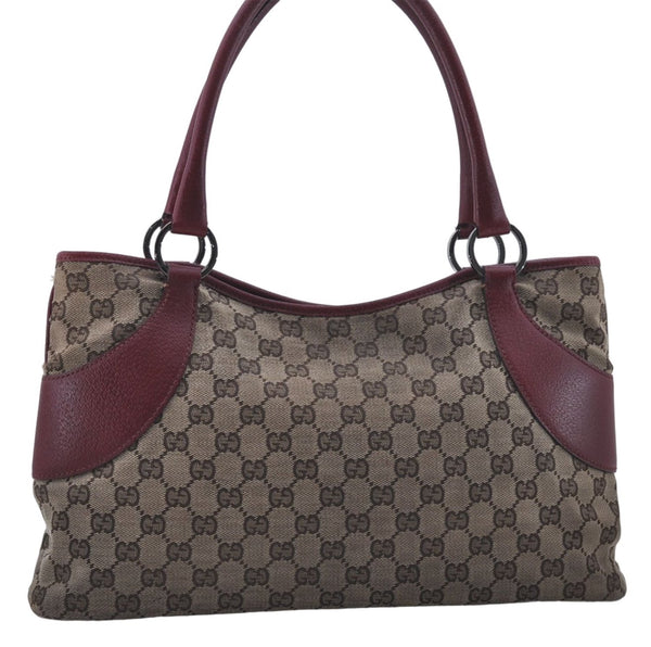 Authentic GUCCI Shoulder Tote Bag GG Canvas Leather 113015 Brown Bordeaux 6784D