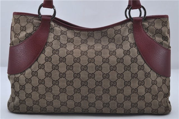 Authentic GUCCI Shoulder Tote Bag GG Canvas Leather 113015 Brown Bordeaux 6784D