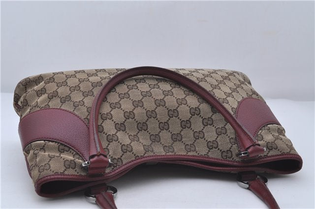 Authentic GUCCI Shoulder Tote Bag GG Canvas Leather 113015 Brown Bordeaux 6784D