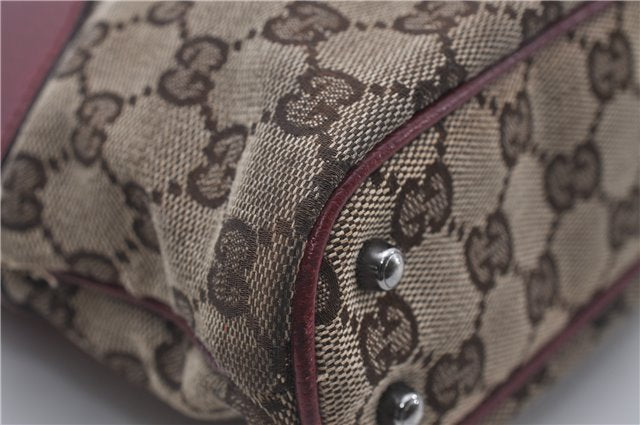 Authentic GUCCI Shoulder Tote Bag GG Canvas Leather 113015 Brown Bordeaux 6784D