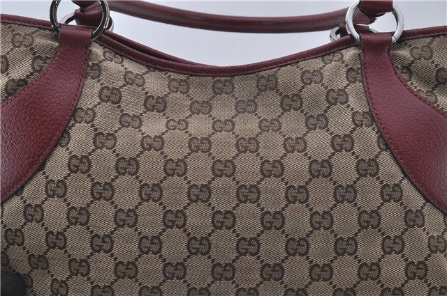 Authentic GUCCI Shoulder Tote Bag GG Canvas Leather 113015 Brown Bordeaux 6784D