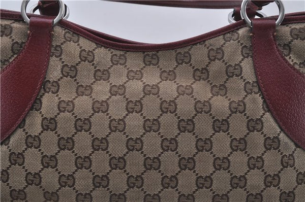 Authentic GUCCI Shoulder Tote Bag GG Canvas Leather 113015 Brown Bordeaux 6784D