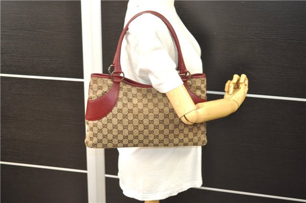 Authentic GUCCI Shoulder Tote Bag GG Canvas Leather 113015 Brown Bordeaux 6784D
