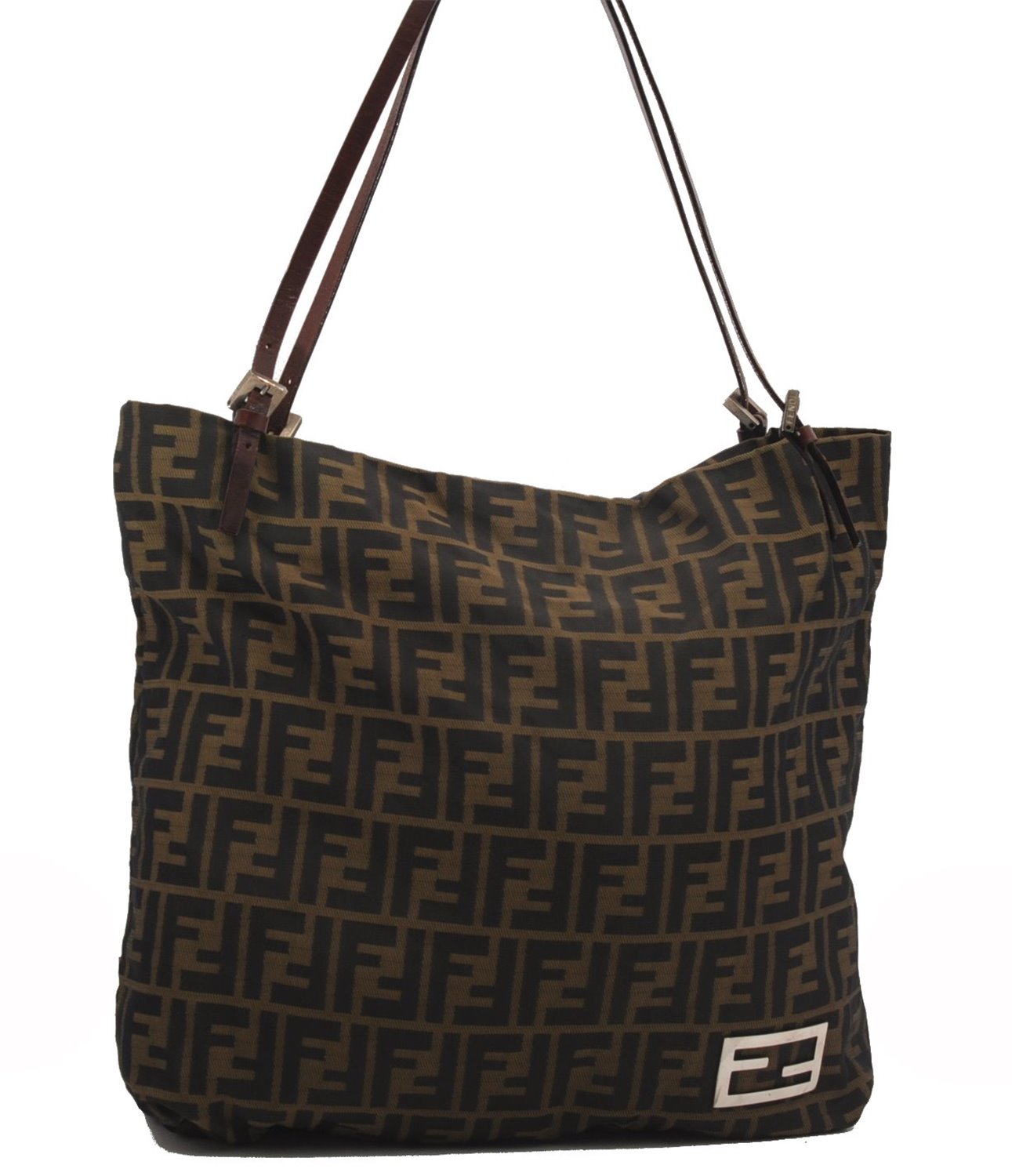 Authentic FENDI Vintage Zucca Tote Bag Purse Nylon Brown 6789F