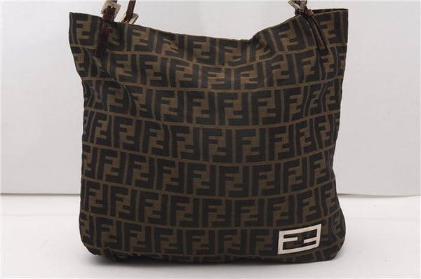 Authentic FENDI Vintage Zucca Tote Bag Purse Nylon Brown 6789F