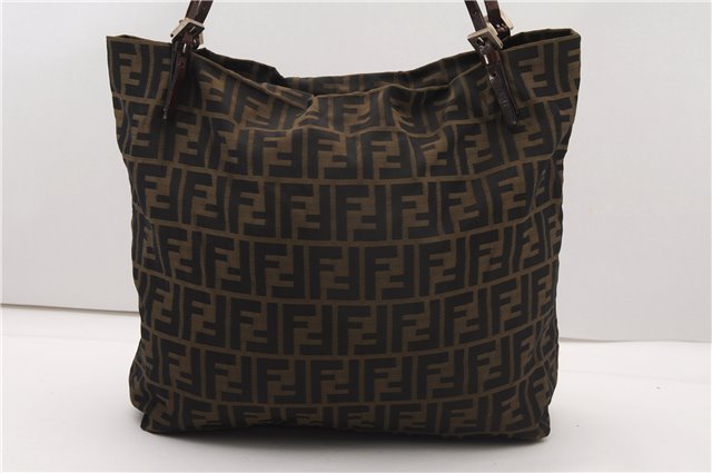 Authentic FENDI Vintage Zucca Tote Bag Purse Nylon Brown 6789F