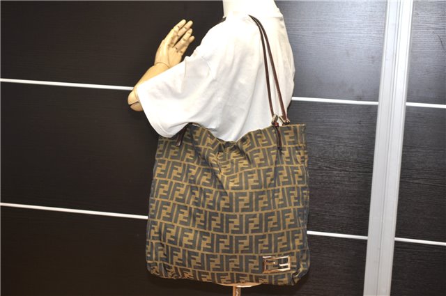 Authentic FENDI Vintage Zucca Tote Bag Purse Nylon Brown 6789F