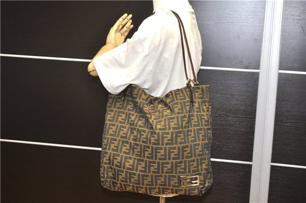 Authentic FENDI Vintage Zucca Tote Bag Purse Nylon Brown 6789F