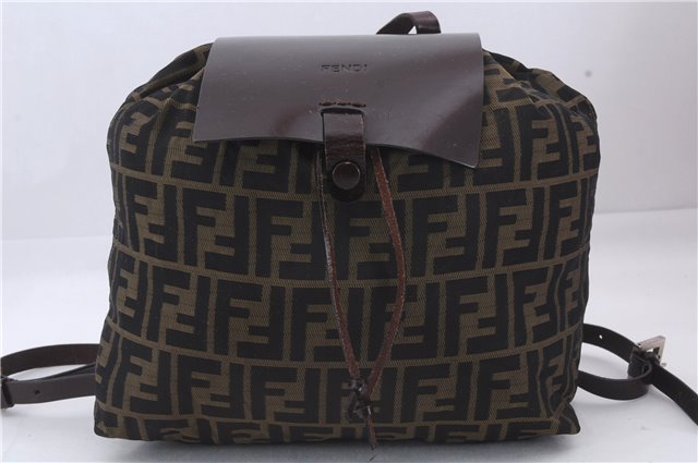 Authentic FENDI Zucca Backpack Nylon Leather Brown 6795D