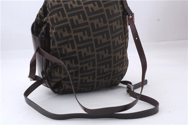 Authentic FENDI Zucca Backpack Nylon Leather Brown 6795D