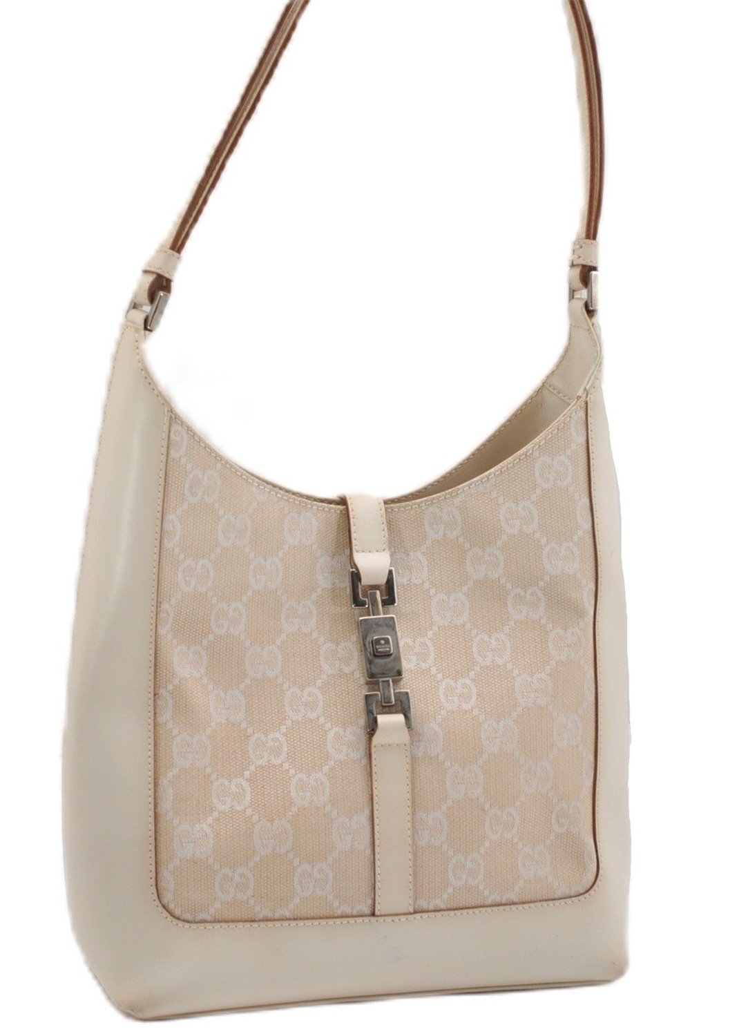 Authentic GUCCI Jackie Shoulder Hand Bag GG Canvas Leather 0013876 Ivory 6797F