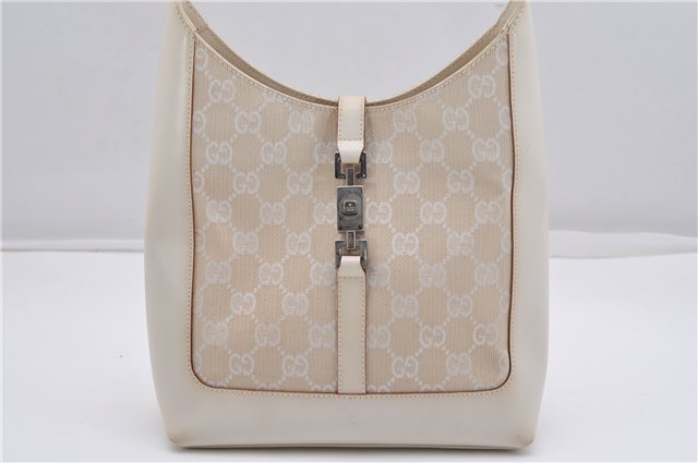 Authentic GUCCI Jackie Shoulder Hand Bag GG Canvas Leather 0013876 Ivory 6797F