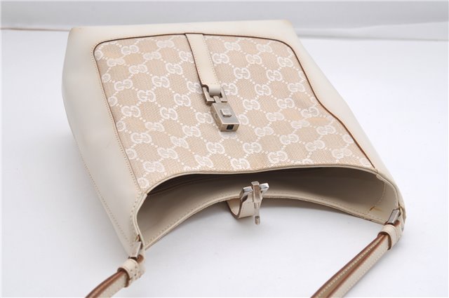 Authentic GUCCI Jackie Shoulder Hand Bag GG Canvas Leather 0013876 Ivory 6797F
