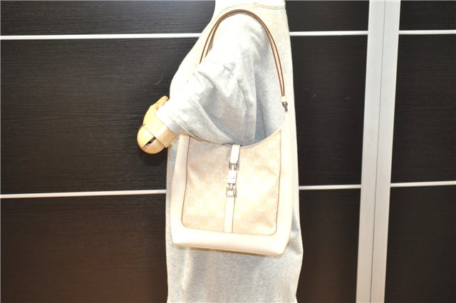 Authentic GUCCI Jackie Shoulder Hand Bag GG Canvas Leather 0013876 Ivory 6797F