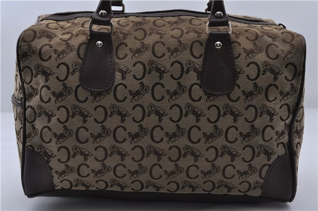 Authentic CELINE C Macadam Pattern Hand Boston Bag Canvas Leather Brown 6800C