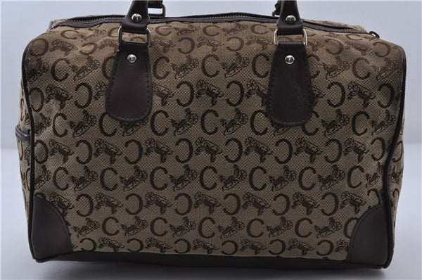 Authentic CELINE C Macadam Pattern Hand Boston Bag Canvas Leather Brown 6800C
