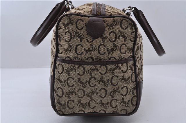 Authentic CELINE C Macadam Pattern Hand Boston Bag Canvas Leather Brown 6800C