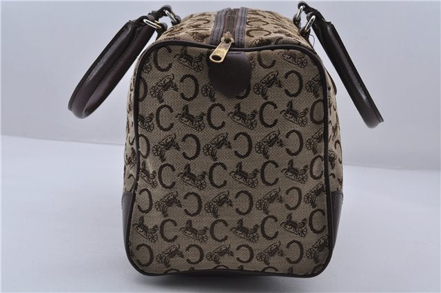 Authentic CELINE C Macadam Pattern Hand Boston Bag Canvas Leather Brown 6800C