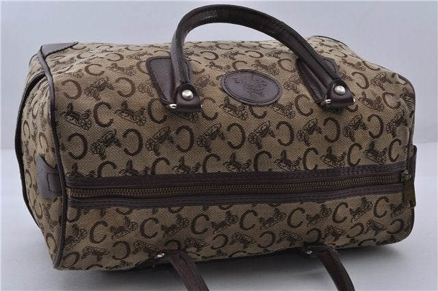 Authentic CELINE C Macadam Pattern Hand Boston Bag Canvas Leather Brown 6800C