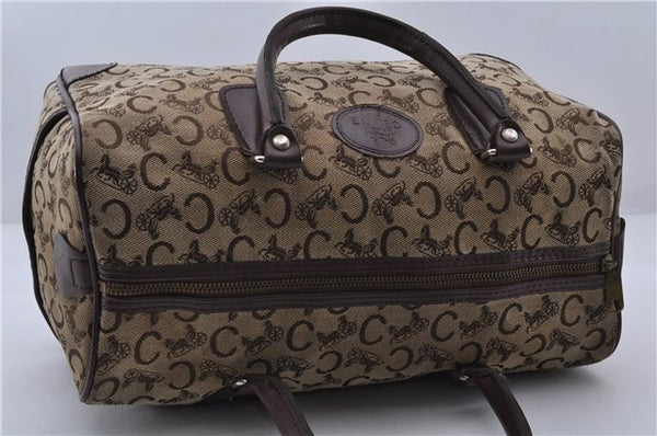 Authentic CELINE C Macadam Pattern Hand Boston Bag Canvas Leather Brown 6800C