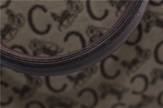 Authentic CELINE C Macadam Pattern Hand Boston Bag Canvas Leather Brown 6800C