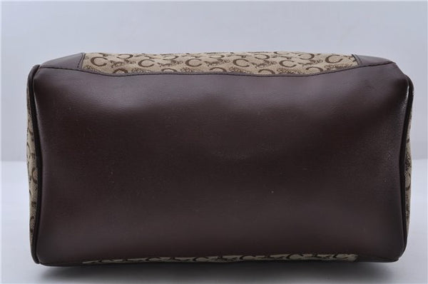 Authentic CELINE C Macadam Pattern Hand Boston Bag Canvas Leather Brown 6800C