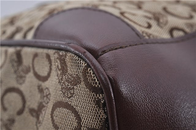 Authentic CELINE C Macadam Pattern Hand Boston Bag Canvas Leather Brown 6800C