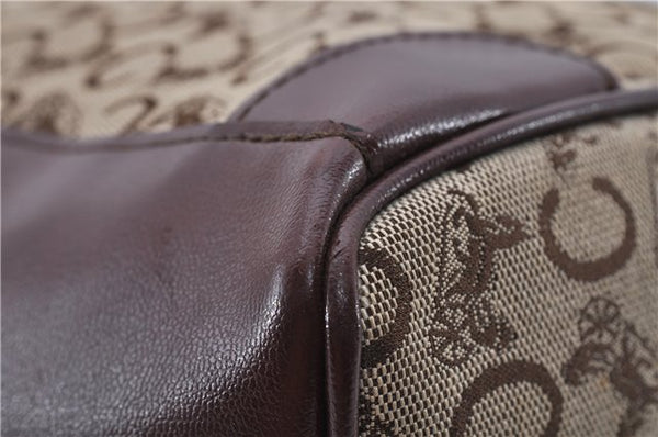 Authentic CELINE C Macadam Pattern Hand Boston Bag Canvas Leather Brown 6800C