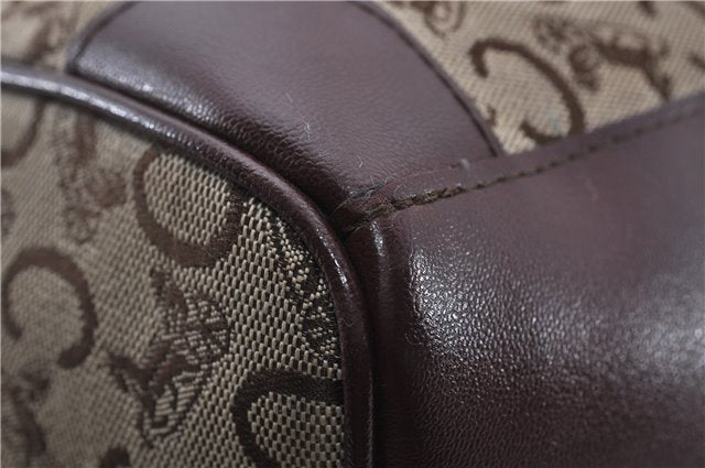 Authentic CELINE C Macadam Pattern Hand Boston Bag Canvas Leather Brown 6800C