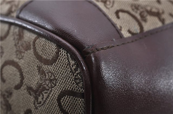 Authentic CELINE C Macadam Pattern Hand Boston Bag Canvas Leather Brown 6800C