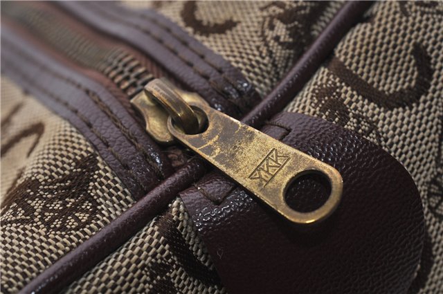 Authentic CELINE C Macadam Pattern Hand Boston Bag Canvas Leather Brown 6800C