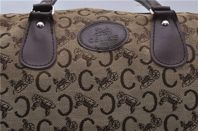 Authentic CELINE C Macadam Pattern Hand Boston Bag Canvas Leather Brown 6800C