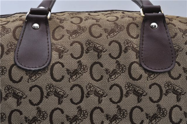 Authentic CELINE C Macadam Pattern Hand Boston Bag Canvas Leather Brown 6800C