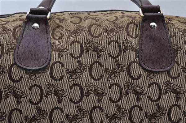 Authentic CELINE C Macadam Pattern Hand Boston Bag Canvas Leather Brown 6800C