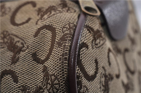 Authentic CELINE C Macadam Pattern Hand Boston Bag Canvas Leather Brown 6800C