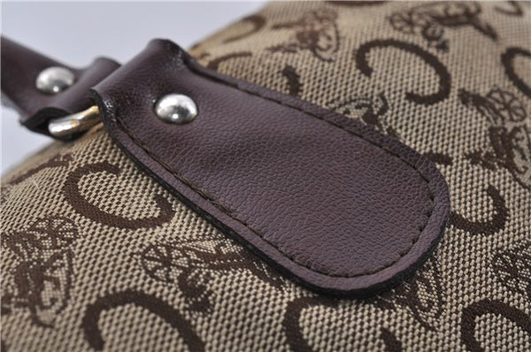 Authentic CELINE C Macadam Pattern Hand Boston Bag Canvas Leather Brown 6800C