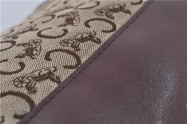 Authentic CELINE C Macadam Pattern Hand Boston Bag Canvas Leather Brown 6800C