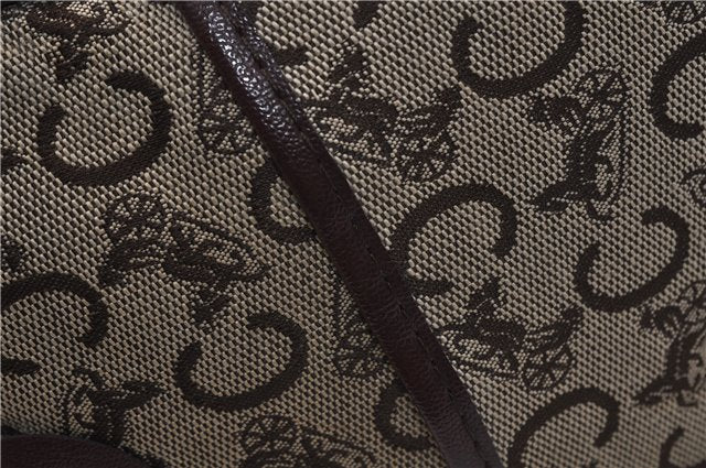 Authentic CELINE C Macadam Pattern Hand Boston Bag Canvas Leather Brown 6800C
