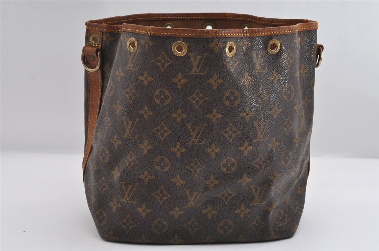 Auth Louis Vuitton Monogram Petit Noe M42226 Shoulder Drawstring Bag Junk 6801I