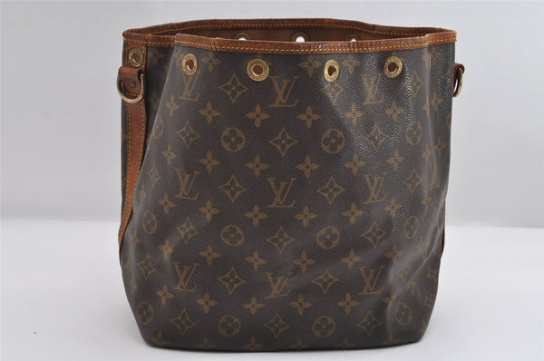 Auth Louis Vuitton Monogram Petit Noe M42226 Shoulder Drawstring Bag Junk 6801I