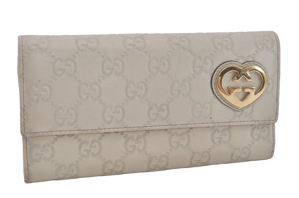 Authentic GUCCI Lovely Heart Guccissima GG Leather Wallet 251861 White 6804I