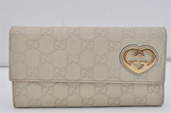 Authentic GUCCI Lovely Heart Guccissima GG Leather Wallet 251861 White 6804I